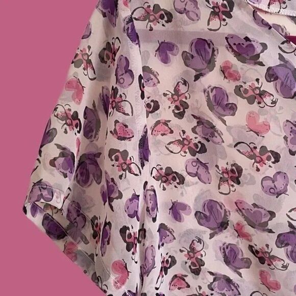 Bettie Page Tatyana Butterfly Print Bow Tie Blouse XXL - Picture 6 of 8
